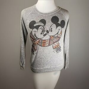 Disney Park  Sweater Women's Medium Mickey Minnie Mouse Heather Gray Lightweight